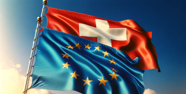 Bandiere dell'Unione europea e della Svizzera