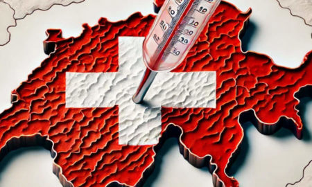 Mappa svizzera con termometro infilzato nel centro