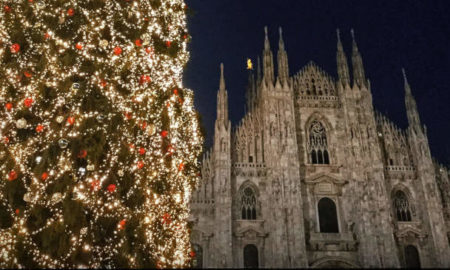 Duomo di Milano con albero di Natale in primo piano